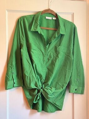 Liz Claiborne Green Polka Dot Tie-Front Blouse